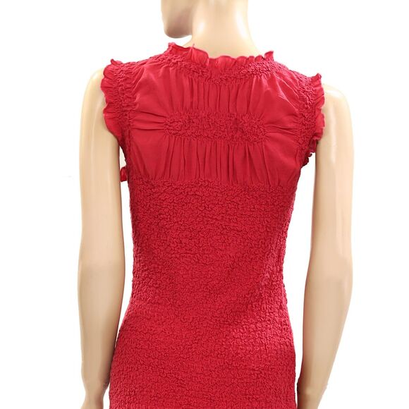 By Anthropologie Mock-Neck Textured Mini Dress Bodycon Ruffle Smocked XL 277652 - Picture 8 of 9